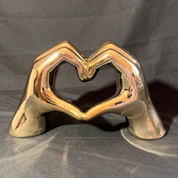 Gold Metal Hands Heart Sculpture – Modern Home Decor Accent Piece - Picture 1 of 6